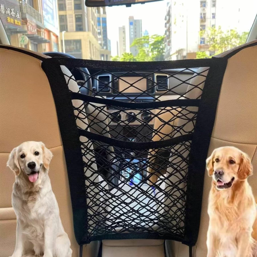 Cannonfish 3-Layer Car Seat Back Organizer - Stretchable Mesh Storage Net for Pet, Kids, Cargo, Tissues & Accessories - Universal Backseat Pouch (Upgraded Length)