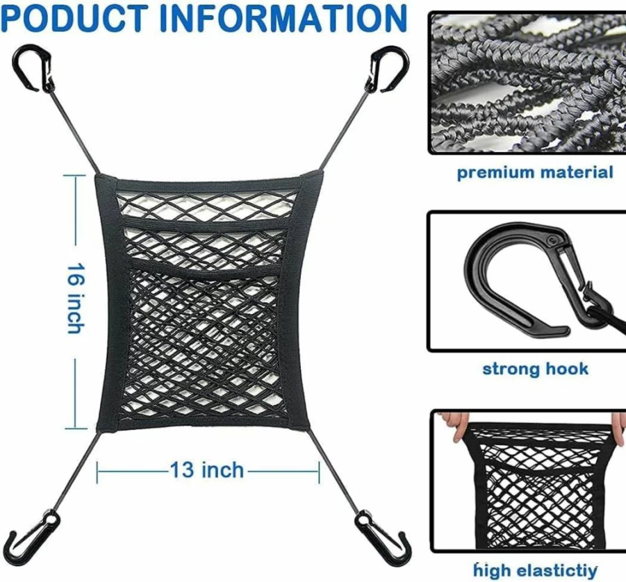 Cannonfish 3-Layer Car Seat Back Organizer - Stretchable Mesh Storage Net for Pet, Kids, Cargo, Tissues & Accessories - Universal Backseat Pouch (Upgraded Length)