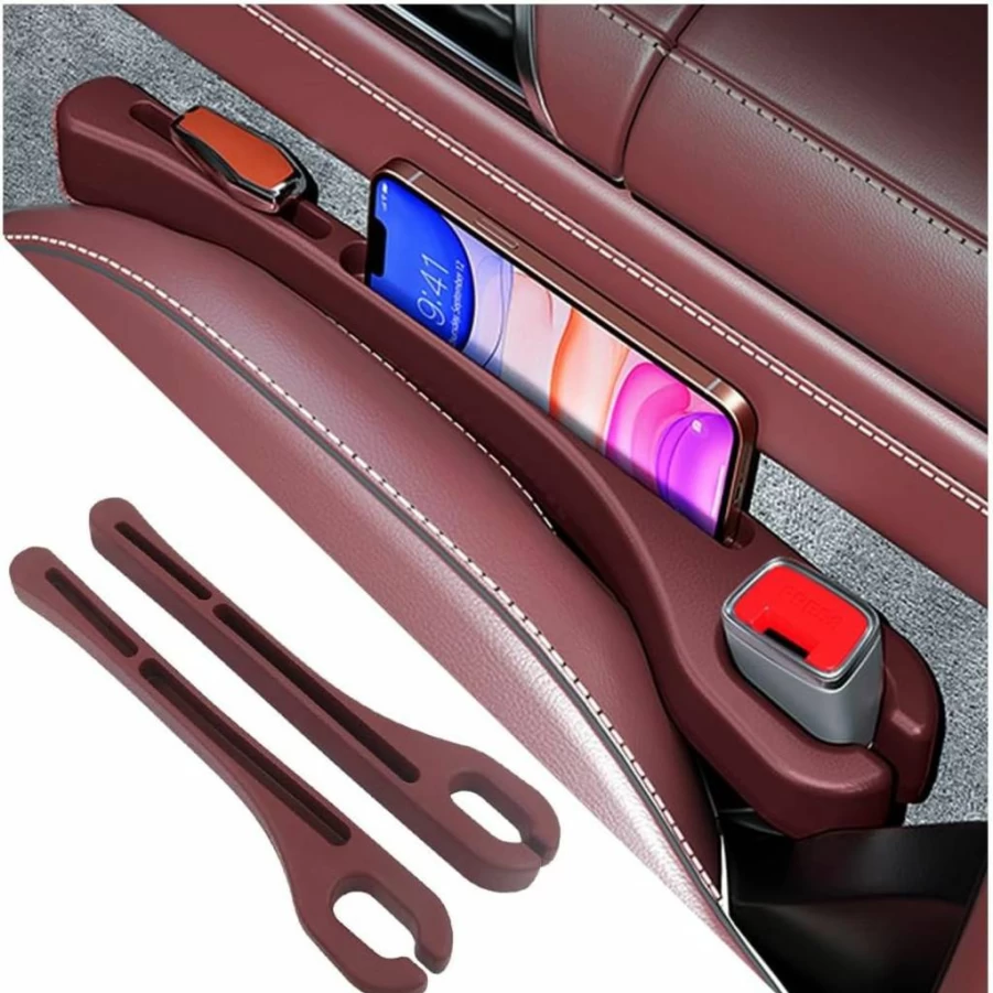 KIFIDAN 2Pcs Beige Car Seat Gap Filler Organizer with Phone Holder, Multifunctional Car Side Seat Storage for SUV & Sedan, Prevent Items from Dropping