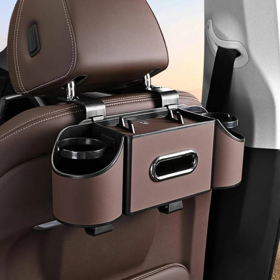 Joezhe 4-in-1 Multifunctional Car Back Seat Organizer with Cup Holders, Phone Pocket, Snack Storage & Handbag Compartment - Black Universal Auto Accessory