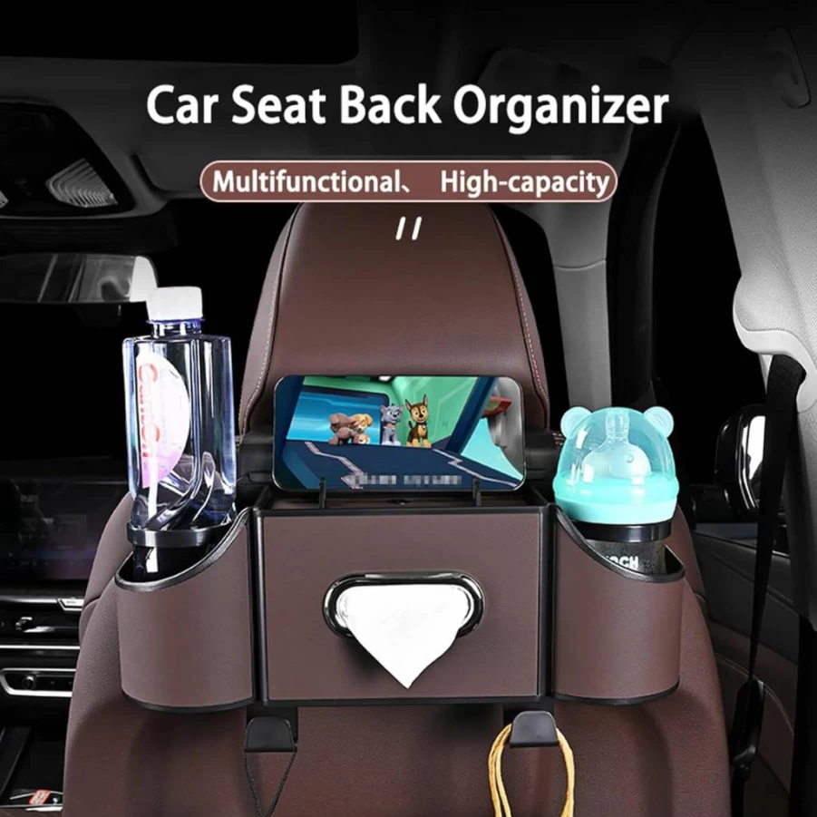 Joezhe 4-in-1 Multifunctional Car Back Seat Organizer with Cup Holders, Phone Pocket, Snack Storage & Handbag Compartment - Black Universal Auto Accessory