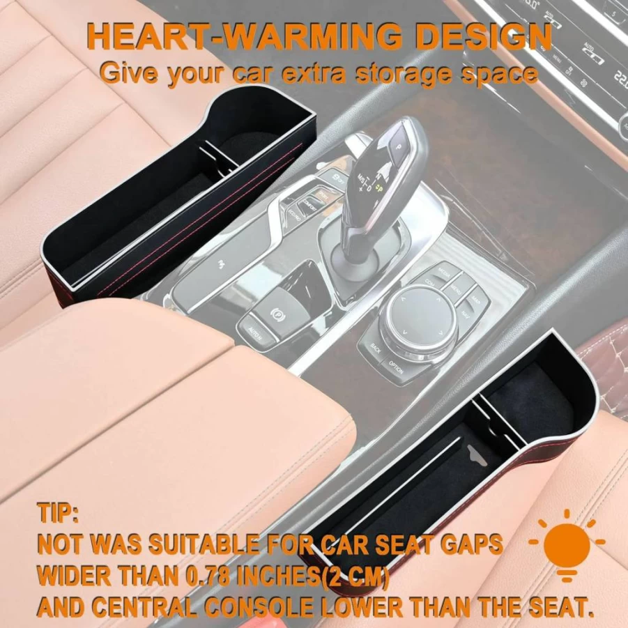 Jiaji 2 Pack Car Seat Gap Filler Organizer with Cup Holders, Seat Hooks & Storage for Phone, Sunglasses – Multifunctional Auto Console Side Organizer