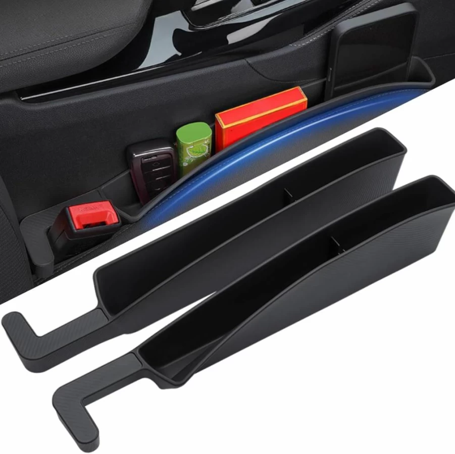 Tmengdao 2Pack Black Car Seat Gap Filler Organizer with USB Slot - Universal Storage for Phones, Keys, Coins - Anti-Drop Design Fits Most Vehicles