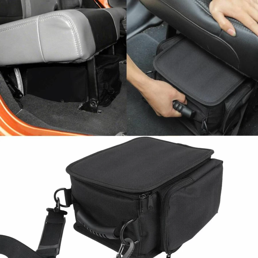YOCTM Under Seat Storage Organizer for Jeep Wrangler JK JL JLU & Gladiator JT (2007-2025) - Black Rear Backseat Storage Bag with Pockets for Tools and Accessories