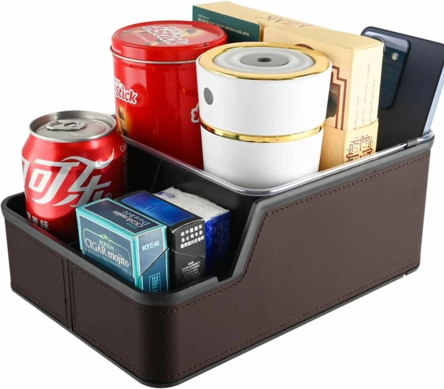 KEKETUOHAI Car Seat Organizer with Cup Holders & Phone Holder - Universal Center Console Storage Box for Cars, Trucks & SUVs (Black)