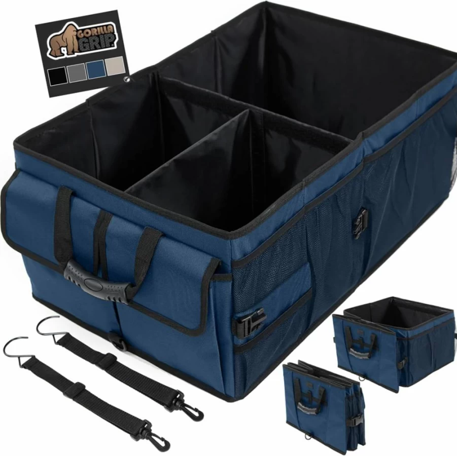 GORILLA GRIP Heavy-Duty Car Trunk Organizer with Multiple Compartments, Water-Resistant Collapsible Storage Box for SUV, Sedan & Vehicle Accessories, Large Capacity, Black