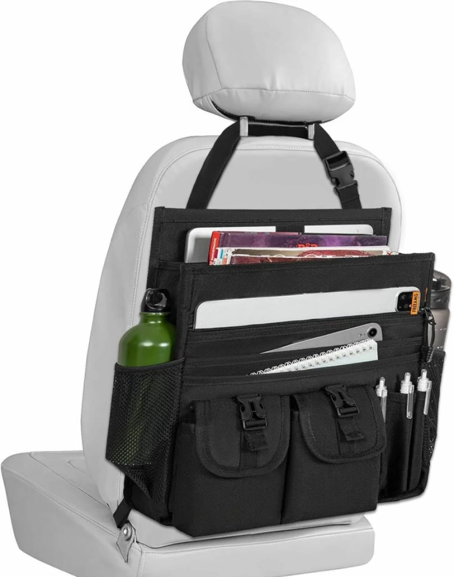 FREEAMG Car Seat Organizer with Tablet Holder, Adjustable Shoulder Strap & Cup Holders - Backseat Storage for Truck, Police, Patrol & Passenger Vehicles