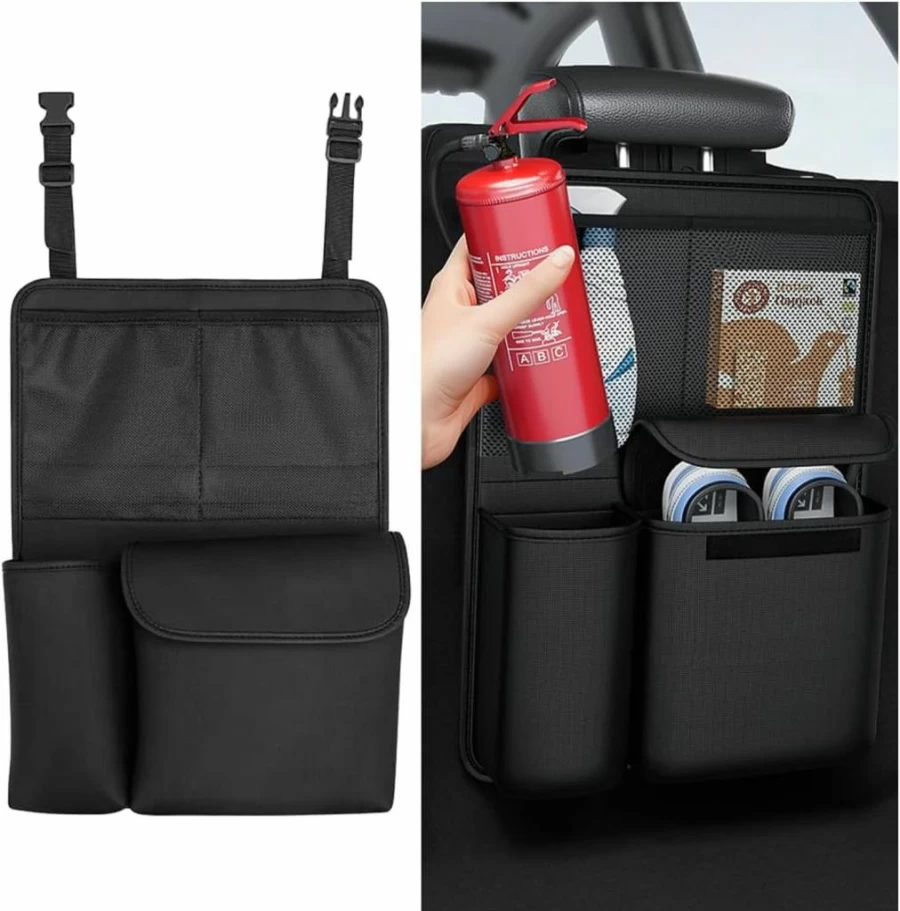 HZEL Car Trunk Organizer with 4 Detachable Compartments, Universal Backseat Storage Bag with Lids for SUV & Sedan, Space-Saving Auto Accessories