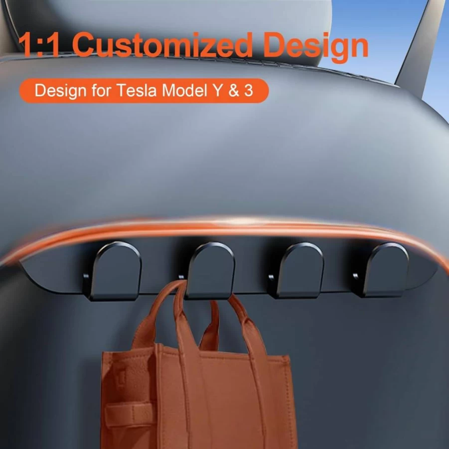 COSLAKE 2Pcs Tesla Model 3/Y Seat Hooks - Headrest Organizer & Purse Hanger Accessories (2017-2025)