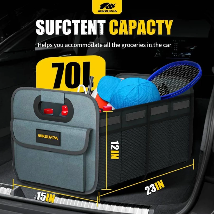 MIKKUPPA 70L Collapsible Car Trunk Organizer with Non-Slip Bottom - SUV Truck Van Storage for Groceries, Black