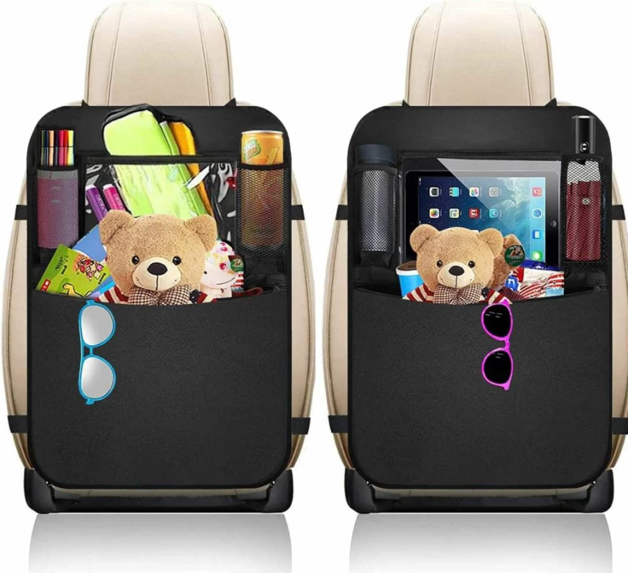 BLYPHOO 2 Pack Premium Backseat Organizer for Kids - Waterproof, Stain Resistant Car Seat Protector with Tablet Holder & Storage Pockets, Durable Kick Mats for Back Seat