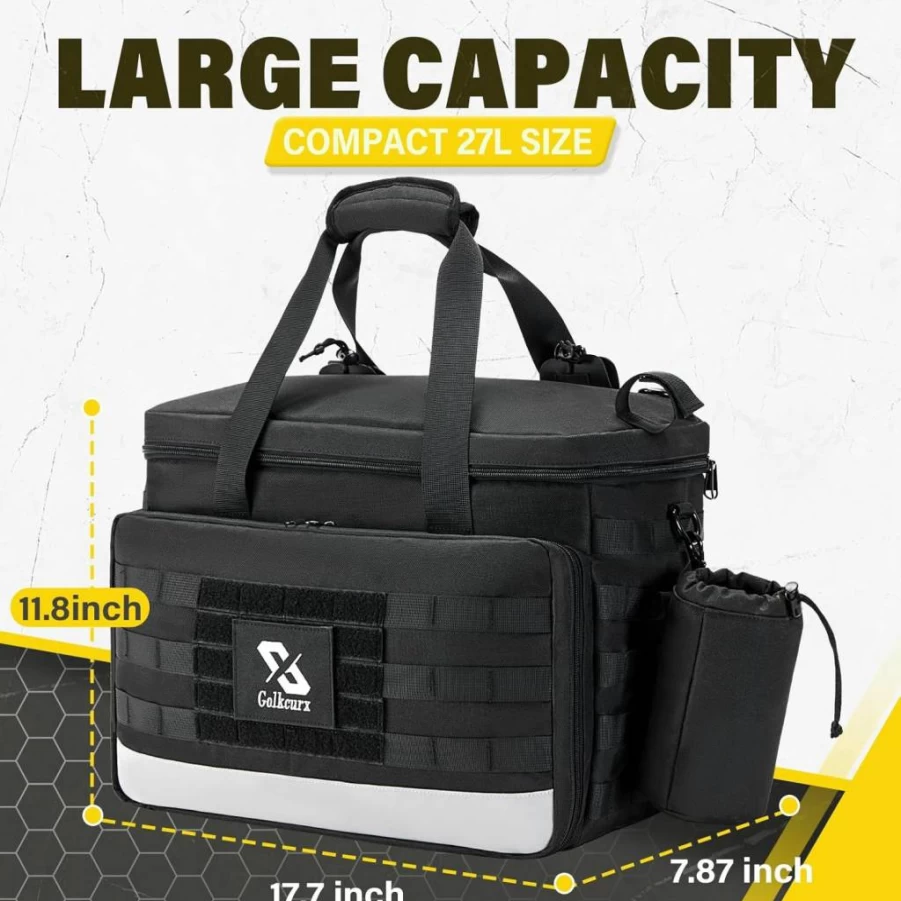 Golkcurx Tactical Police Patrol Bag - MOLLE Vehicle Seat Organizer with Cup Holders for Law Enforcement Gear Storage
