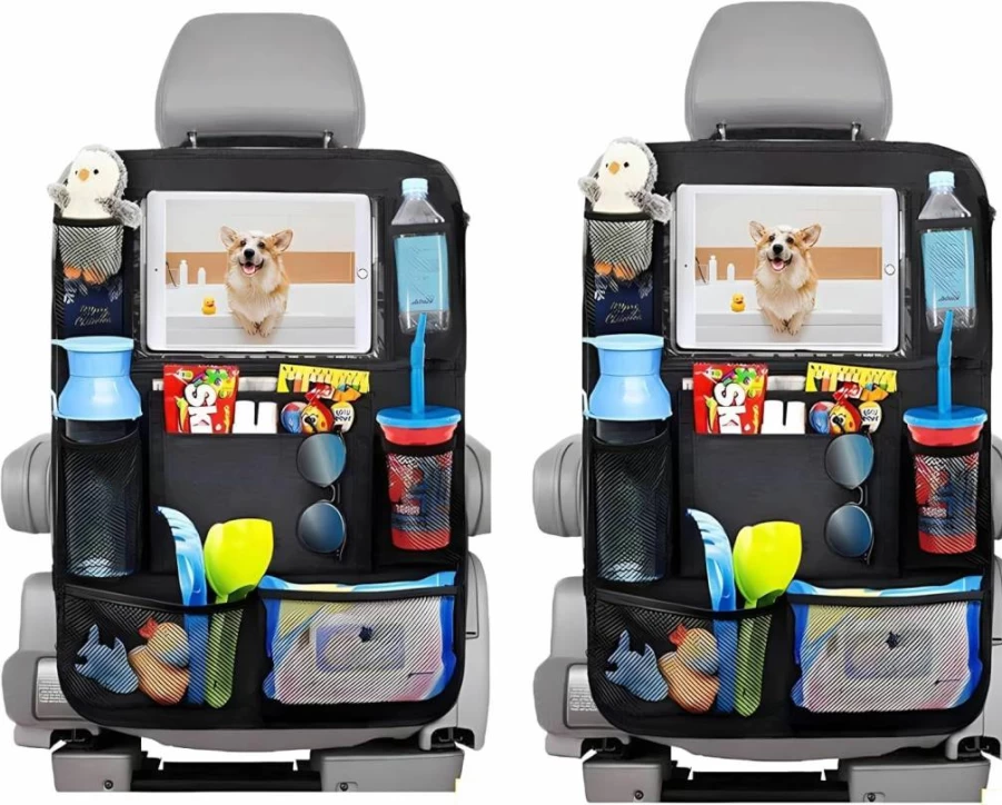 Slivery Color Backseat Car Organizer with Thick Padding & Car Seat Protector – 1 Pack Travel Accessories Bundle