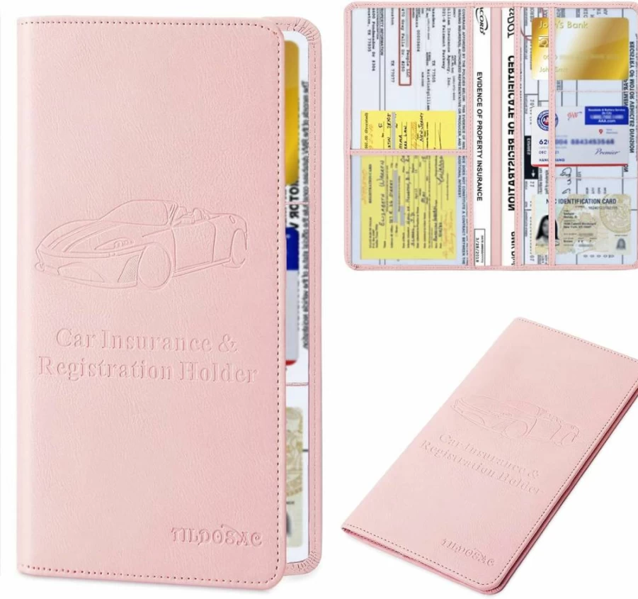 TILDOSAC Leather Car Document Holder - Large Black Magnetic Closure Wallet for Registration, Insurance Cards & Driver License