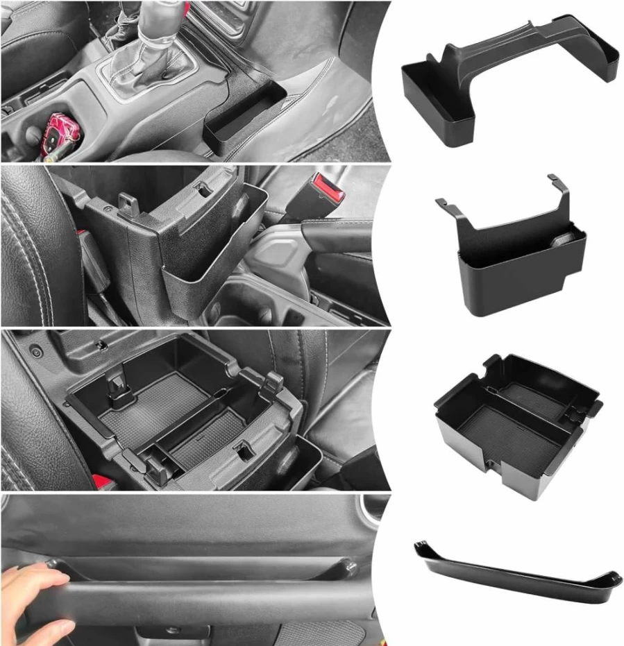 J Y Duo 4-Piece Center Console Organizer Kit for Jeep Wrangler JL/JLU & Gladiator JT (2018-2023) - Gear Shift Tray Storage Box, Interior Accessories Combo