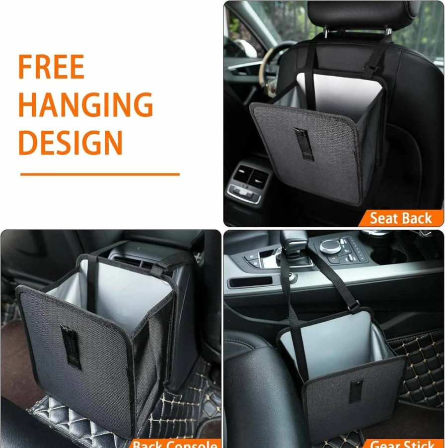 Power Tiger Foldable Car Trash Can - Waterproof Hanging Garbage Bag with Leakproof Design, Large Capacity Auto Storage Organizer for Cars, SUVs, Camping (Black)