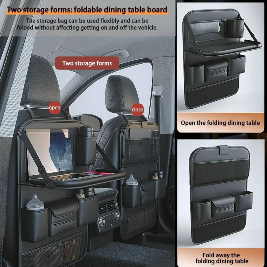 RAKSONIC Backseat Car Organizer with 5 Storage Pockets, Foldable Food Tray & Kick Mats - Durable Car Seat Back Protector & Travel Accessories