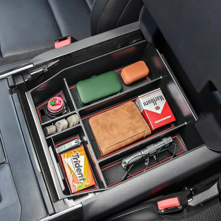 TACOBRO Center Console Organizer for Ford F-150 2021-2025 | STX/Tremor/Lariat/King Ranch/Platinum & F-150 Lightning | Armrest Storage Tray (40/Console/40 Front Seats)
