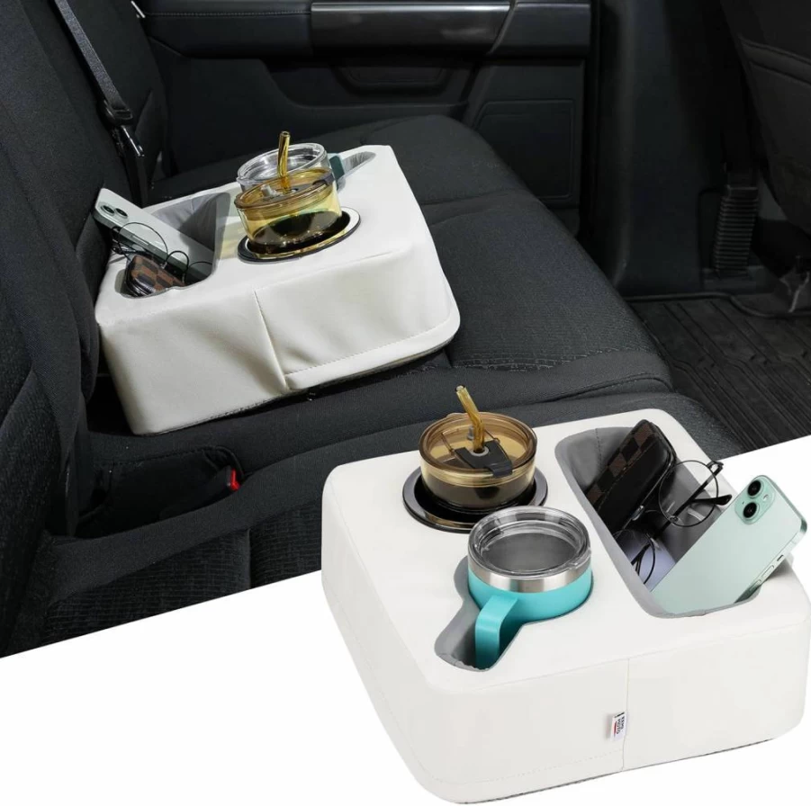 KEMIMOTO Universal Cup Holder & Organizer for Car, Truck, Boat, Couch - Black Expandable Tray for Drinks, Snacks, Phone, Remote Control