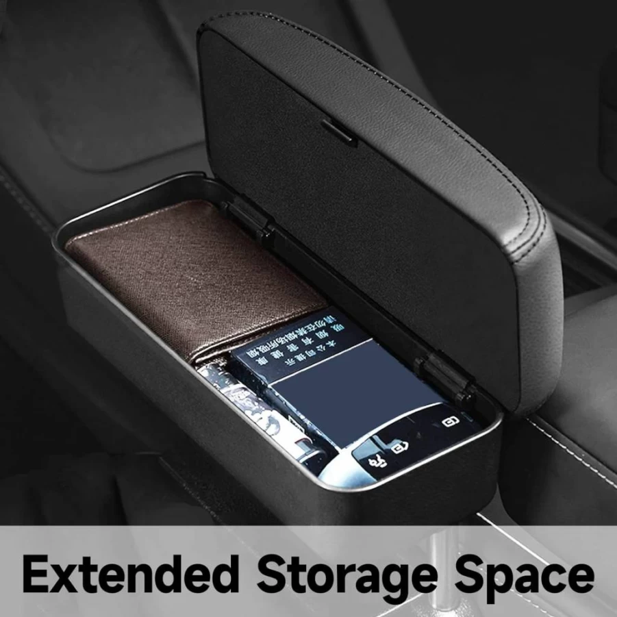 Dimeani Adjustable Car Armrest Organizer - Universal Black Storage Box with Wrist Support for Most Vehicles, Seat Gap Filler & Console Accessory