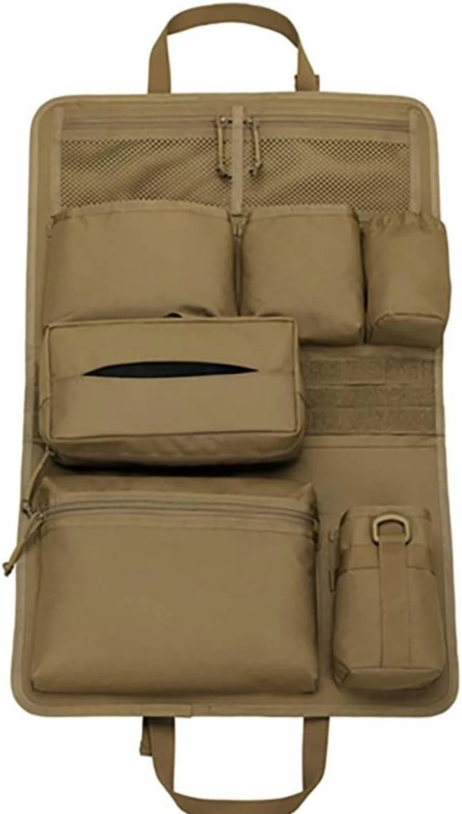 HDLSINA Tactical Car Seat Organizer with MOLLE Panels & Multiple Pockets - Universal Fit for SUV, Truck, MPV, Van (Tan)