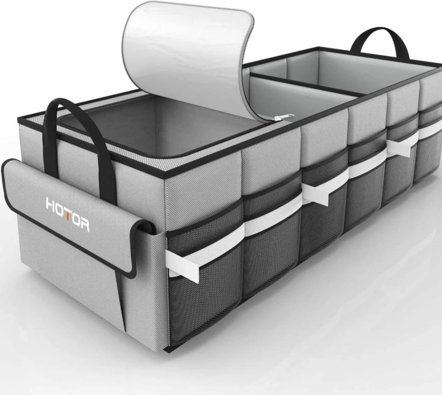 HOTOR Collapsible Trunk Organizer with Leakproof Cooler Compartment - 3-Section Car Storage for SUV, Sedan, Travel - 31.9" x 12.6" x 10.6" Black Automotive Organizer with Sturdy Base Panel