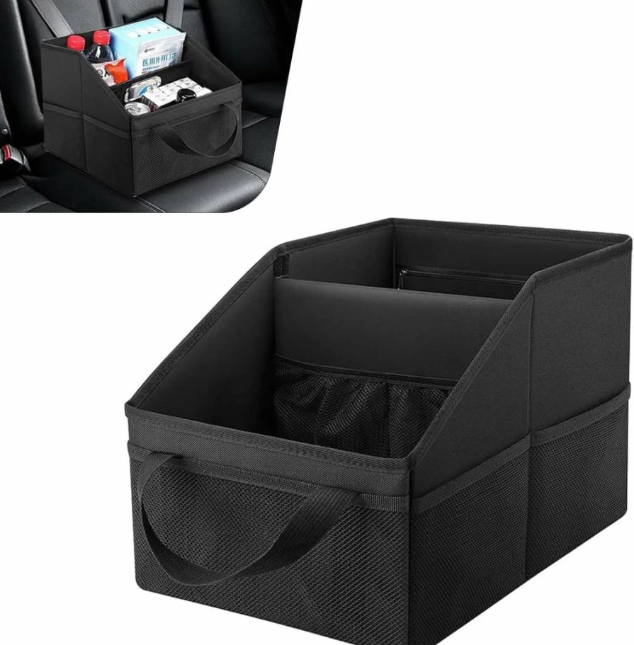 Ferianl Car Seat Organizer with Mesh Pockets, Collapsible Backseat Storage for Auto Front & Rear Consoles, Travel Car Organizer with Handles