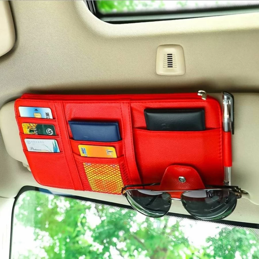 SEMBEM Black Car Visor Organizer with Multi-Pocket Net Zipper for Auto Truck SUV Storage Accessories