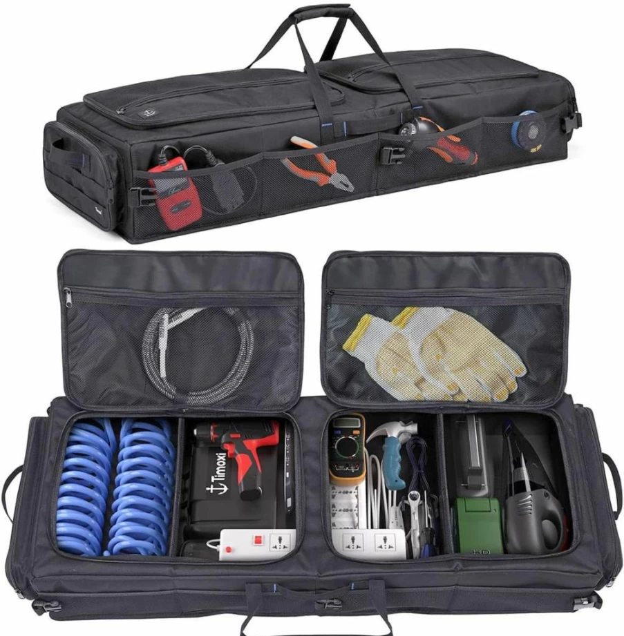 Timoxi Collapsible Underseat Storage Organizer for Full Size Trucks - Supercrew & Crew Cab Fit with 3 Detachable Dividers, Anti-Slip Bottom, Large Under Seat Truck Accessories