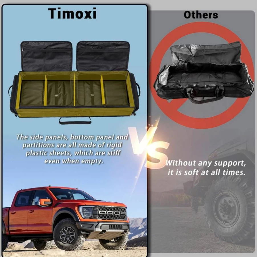 Timoxi Collapsible Underseat Storage Organizer for Full Size Trucks - Supercrew & Crew Cab Fit with 3 Detachable Dividers, Anti-Slip Bottom, Large Under Seat Truck Accessories