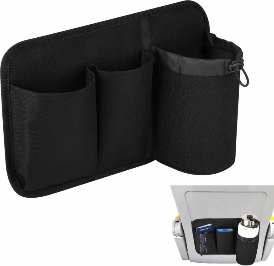 Cosmos Airplane Seat Organizer - Travel Essentials Holder for Water Bottle, Phone, Passport & Accessories - Flight Approved Seat Back Pocket Storage Bag