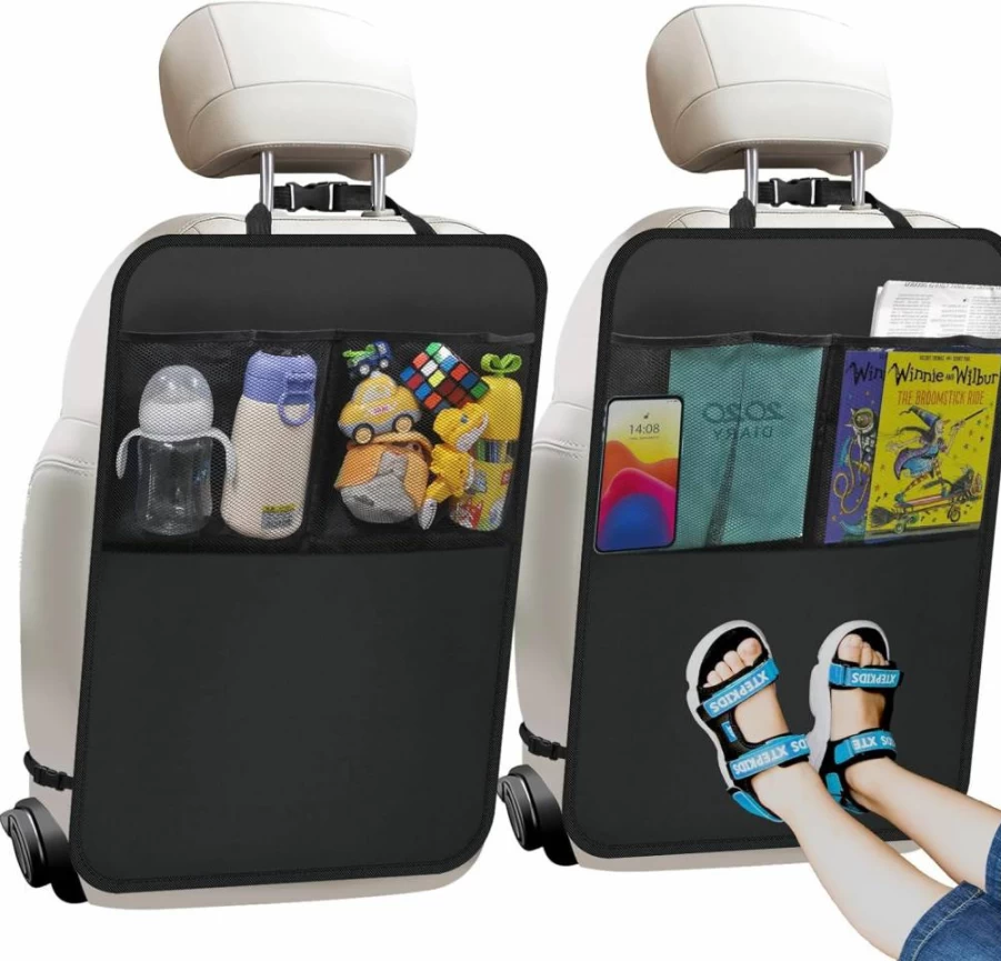 Smiinky 2-Pack Kick Mats with Organizer - Universal Backseat Protector for Car, SUV, Minivan & Truck - Durable Kids Safety Seat Cover for Automotive Interior Protection