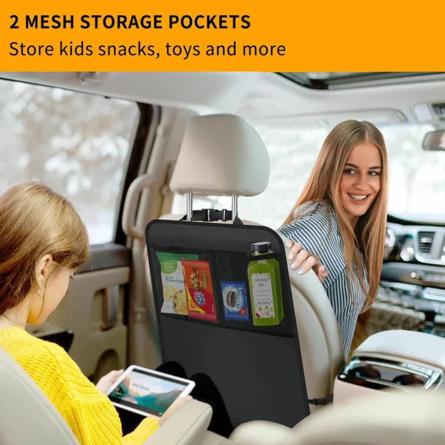 Smiinky 2-Pack Kick Mats with Organizer - Universal Backseat Protector for Car, SUV, Minivan & Truck - Durable Kids Safety Seat Cover for Automotive Interior Protection