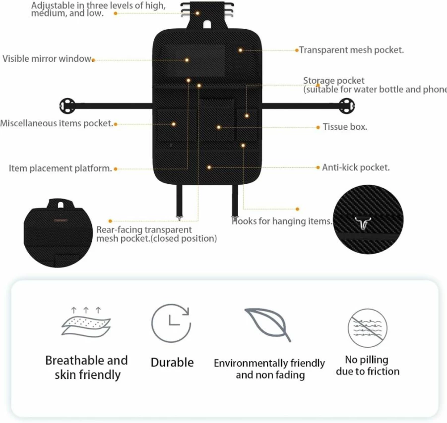 Aiuwo Premium PU Leather Car Backseat Organizer with Tablet Holder, Foldable Table, Storage Pockets & Kick Mat for Kids Toddlers Travel Accessories (Black)