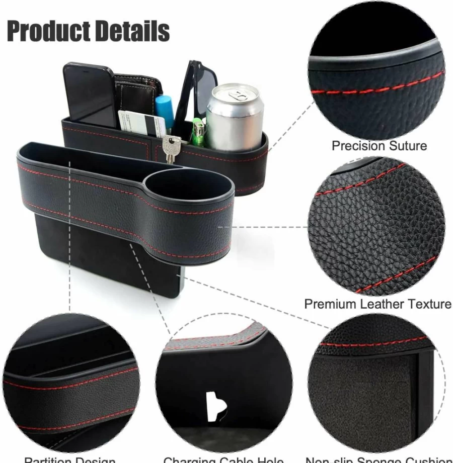Gihunk 2-Pack Leather Car Seat Gap Filler – Multifunctional Storage Organizer for Front Seat Crevices Between Console & Seat
