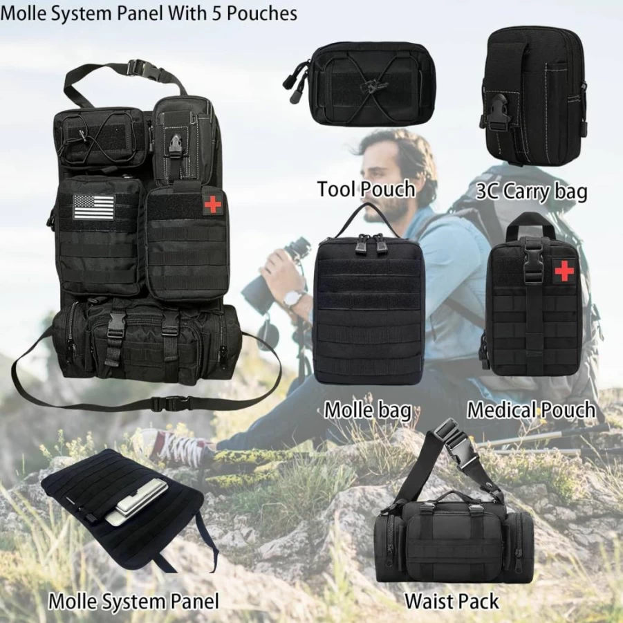 MEAUTELE 8 Pack Tactical MOLLE Car Seat Organizer with 7 Detachable Pouches for Truck SUV Jeep Ford - Durable Vehicle Storage Panel for Men