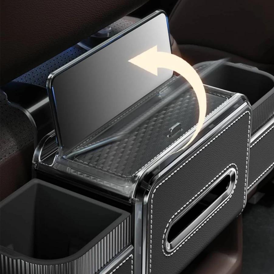 GZZJ Multifunctional Car Seat Back Organizer with Cup Holder, Makeup Mirror, Storage Pockets & Hooks - Universal Car Headrest Organizer for Women (Red)