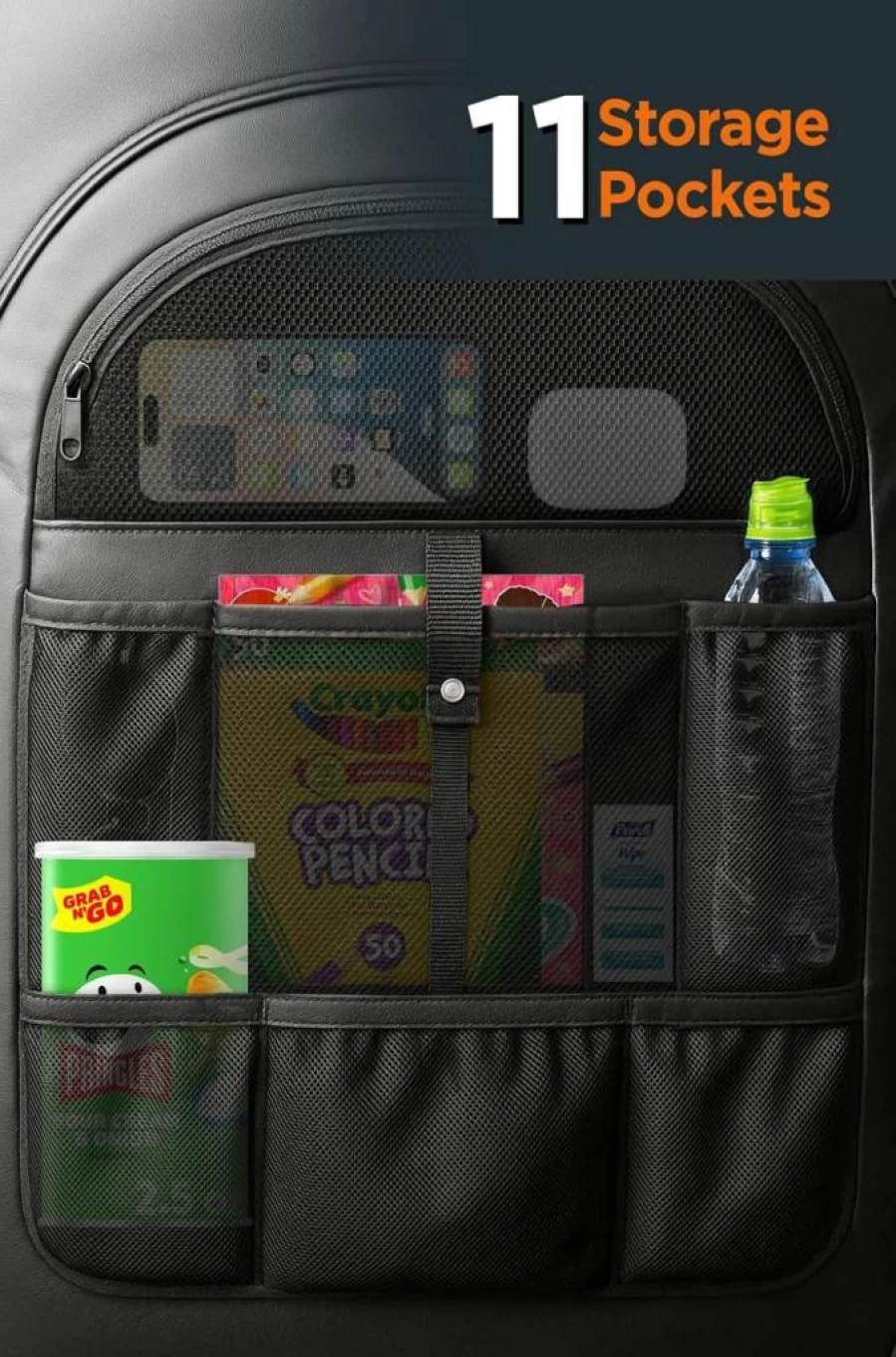 US Original Custom Fit Tesla Model 3/Y Back Seat Organizer with Zippered Pockets - Black Car Seat Protector & Storage Solution