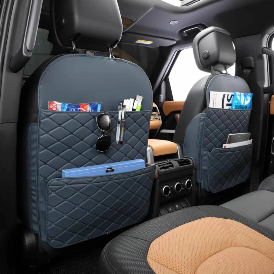 TAIKOO Car Seat Back Protector with Large Storage Pocket - Durable Kick Guard for Child Safety, Black Organizer for Seat Protection