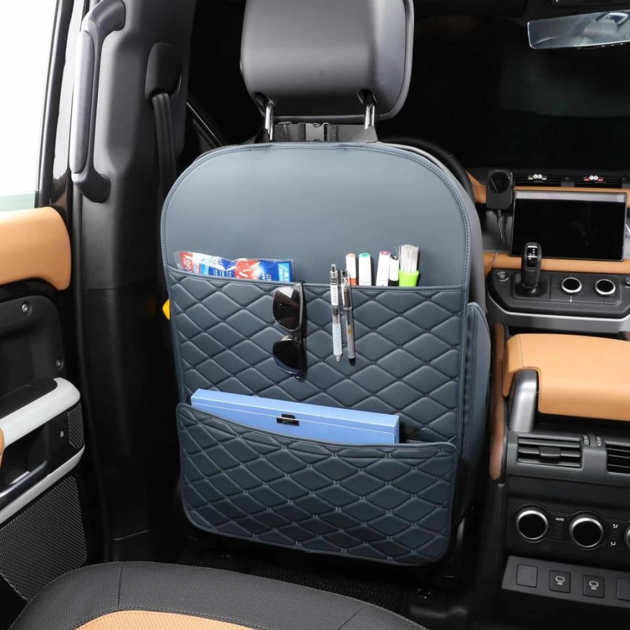 TAIKOO Car Seat Back Protector with Large Storage Pocket - Durable Kick Guard for Child Safety, Black Organizer for Seat Protection
