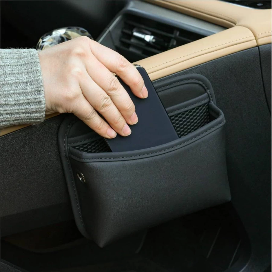 JEYODA Car Seat Organizer - PU Leather Side Storage Pocket for Phone, Keys, Sunglasses, Wallet - Green Multifunctional Auto Accessory