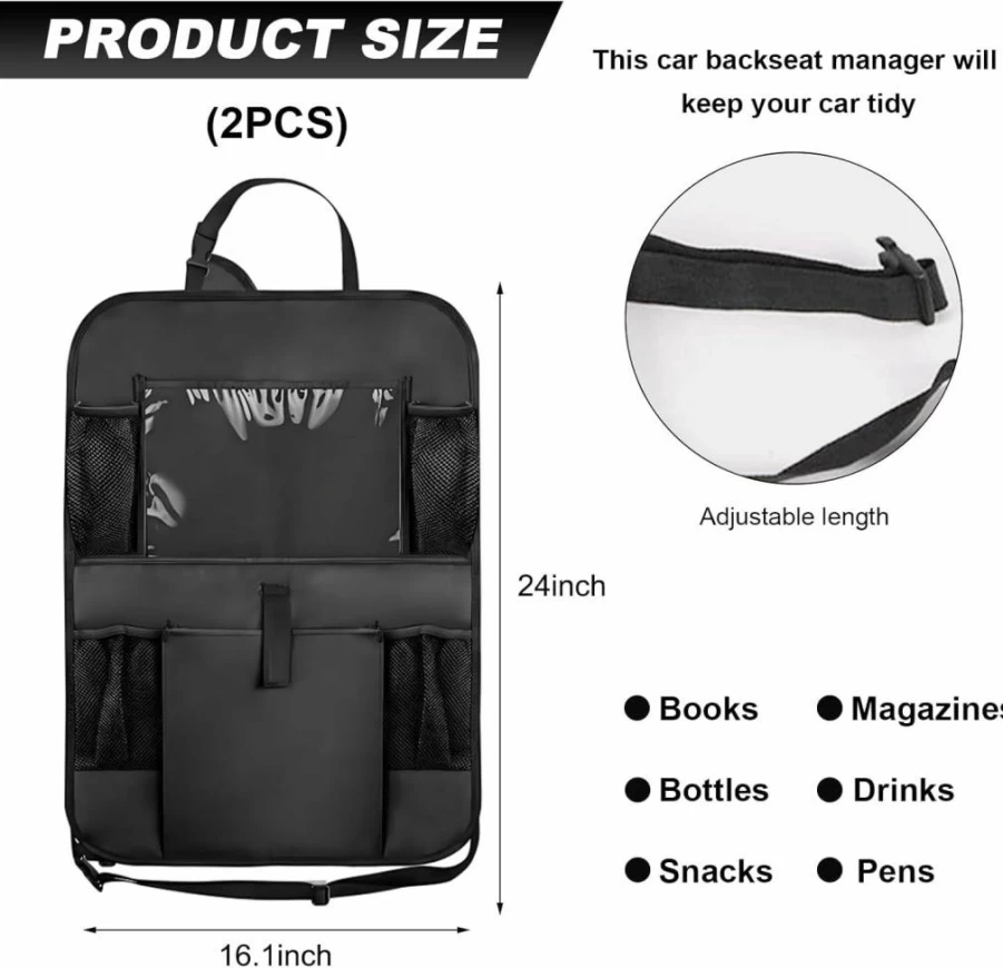 Gasedin 2 Pack Heavy Duty Car Backseat Organizer with Tablet Holder, Waterproof Kick Mats & Large Storage Pockets for Kids, Toddlers - Back Seat Protector & Car Accessories