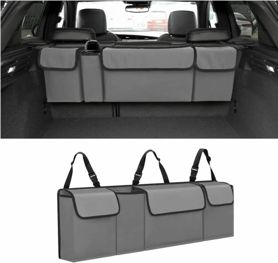 AUCELI Car Trunk Organizer with Adjustable Straps - Waterproof Collapsible Storage Bag, 4 Pockets for SUV, Truck, MPV - Backseat Hanging & Space Saving Design