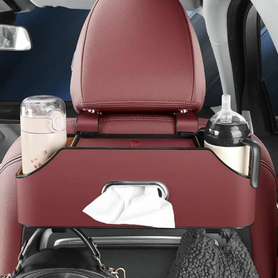 HAOTULE Car Headrest Organizer with Cup Holder, Tissue Box Storage, and Hook for Kids & Adults - Multifunctional Back Seat Car Accessories (Black)