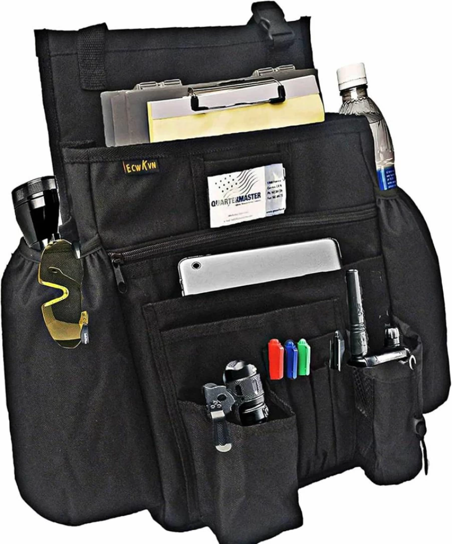 ECWKVN Car Seat Organizer with Laptop & Tablet Holder, Cup Holders, and File Storage - Black Vehicle Seat Back Organizer for Law Enforcement & Professionals