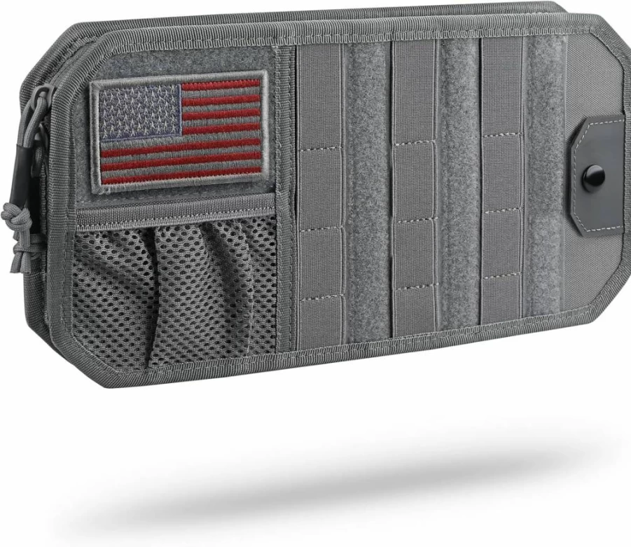 WYNEX MOLLE Car Sun Visor Organizer with Zipper Storage Pouch, Tactical Gear Patch Panel & Sunglasses Holder for SUV Truck Vehicle Accessories