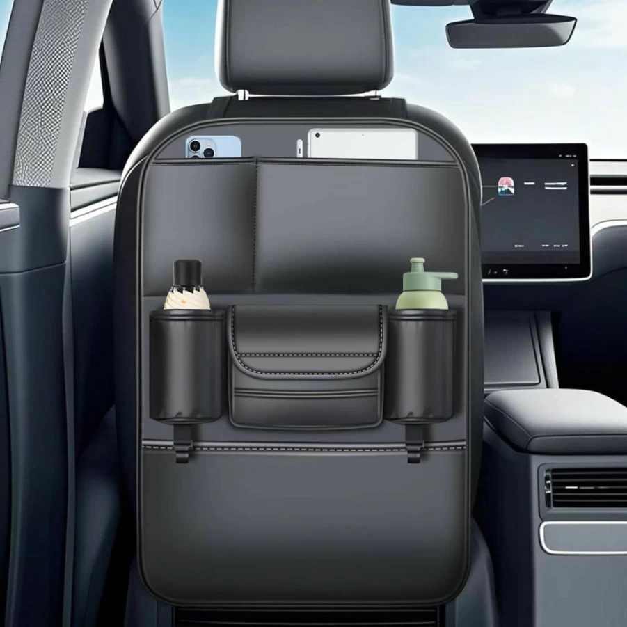 DGXWLLW Car Seat Organizer 2 Pack - Waterproof Backseat Storage with 6 Pockets, Kick Mats & Seat Back Protector for Tesla Model Y/3/X/S/Cybertruck