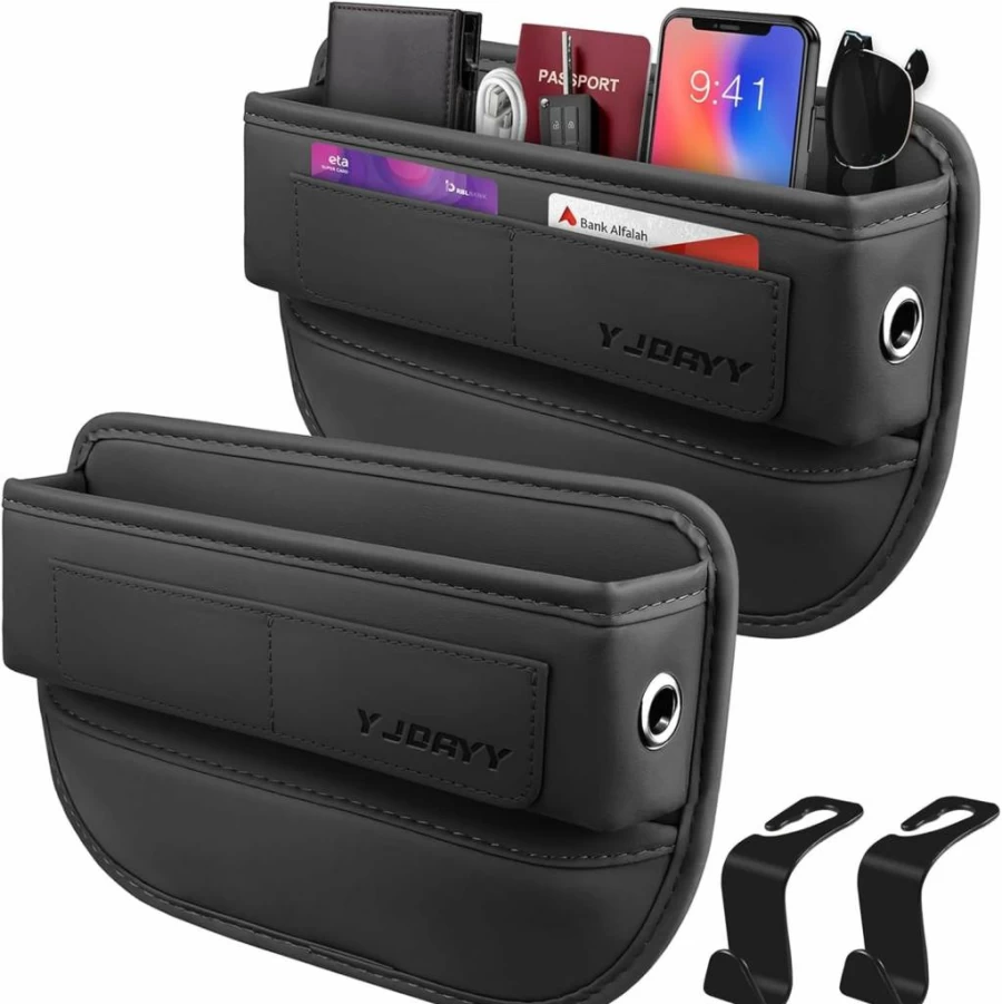 YJDayy 2 Pack Car Seat Gap Filler Organizer - Adjustable Storage for Phones, Keys, Cards - Universal Fit for SUV, Truck, Sedan - Premium Leather Car Accessories for Men & Women