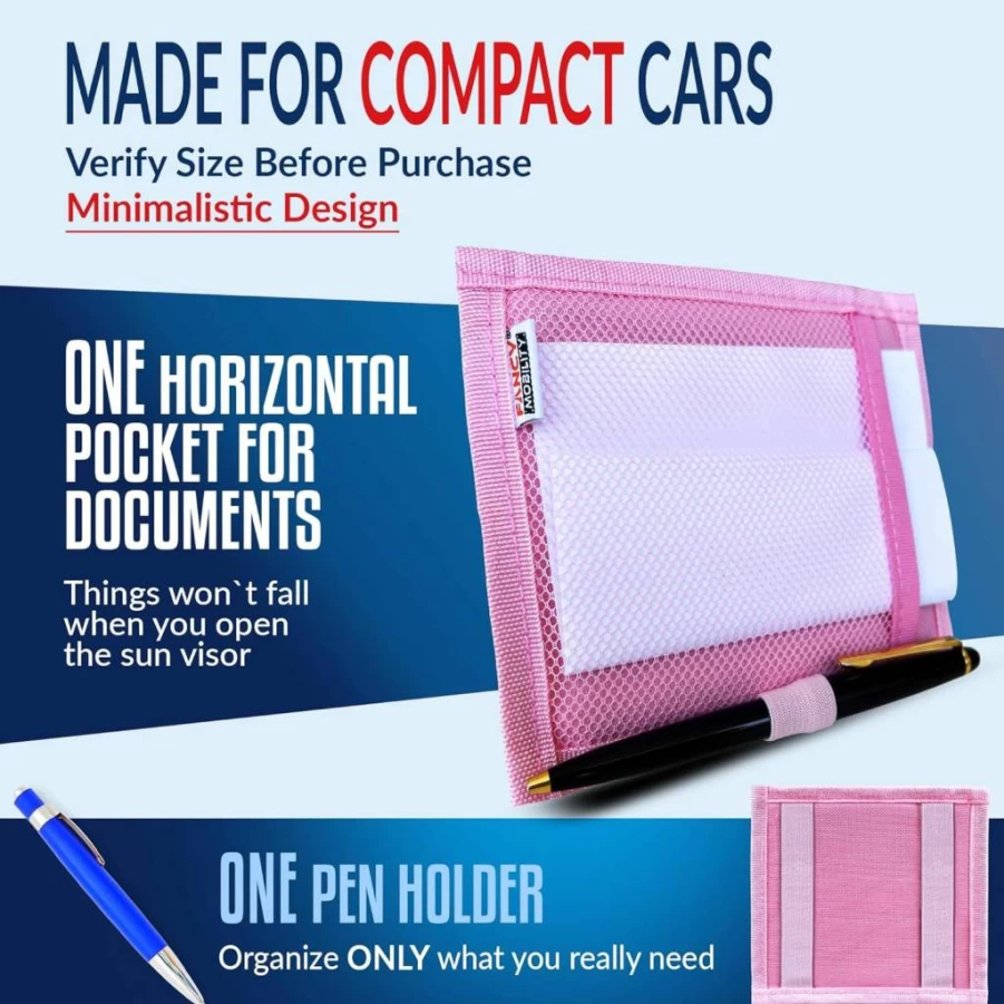Fancy Mobility Mini Car Sun Visor Organizer - Black Document Holder for Registration & Insurance - Universal Visor Accessory for Women & Men - Compact Auto Storage Solution