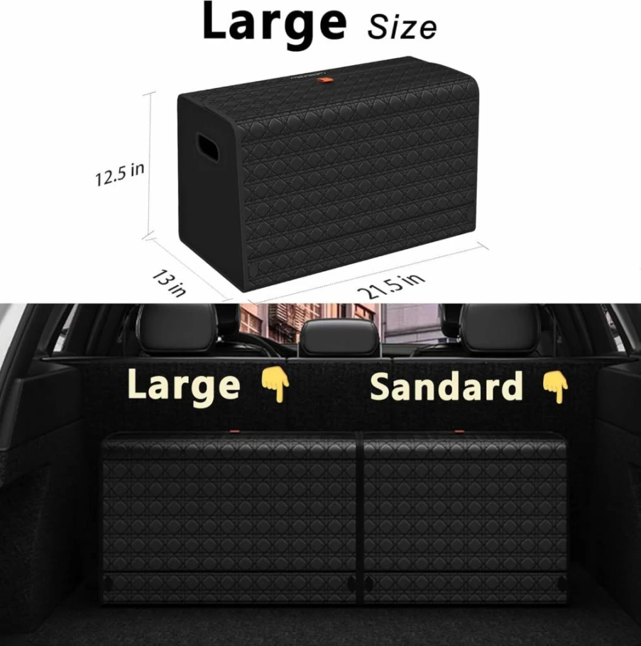 GMQ Collapsible Car Trunk Organizer for SUV, Truck & MPV - Large Capacity 15.8x13x12.5 Inch Weave Black Storage Box for Vehicle Organization